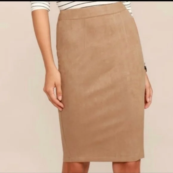 Hayden | Skirts | New Hayden La Front Slit Detail Suede Pencil Skirt In Beige